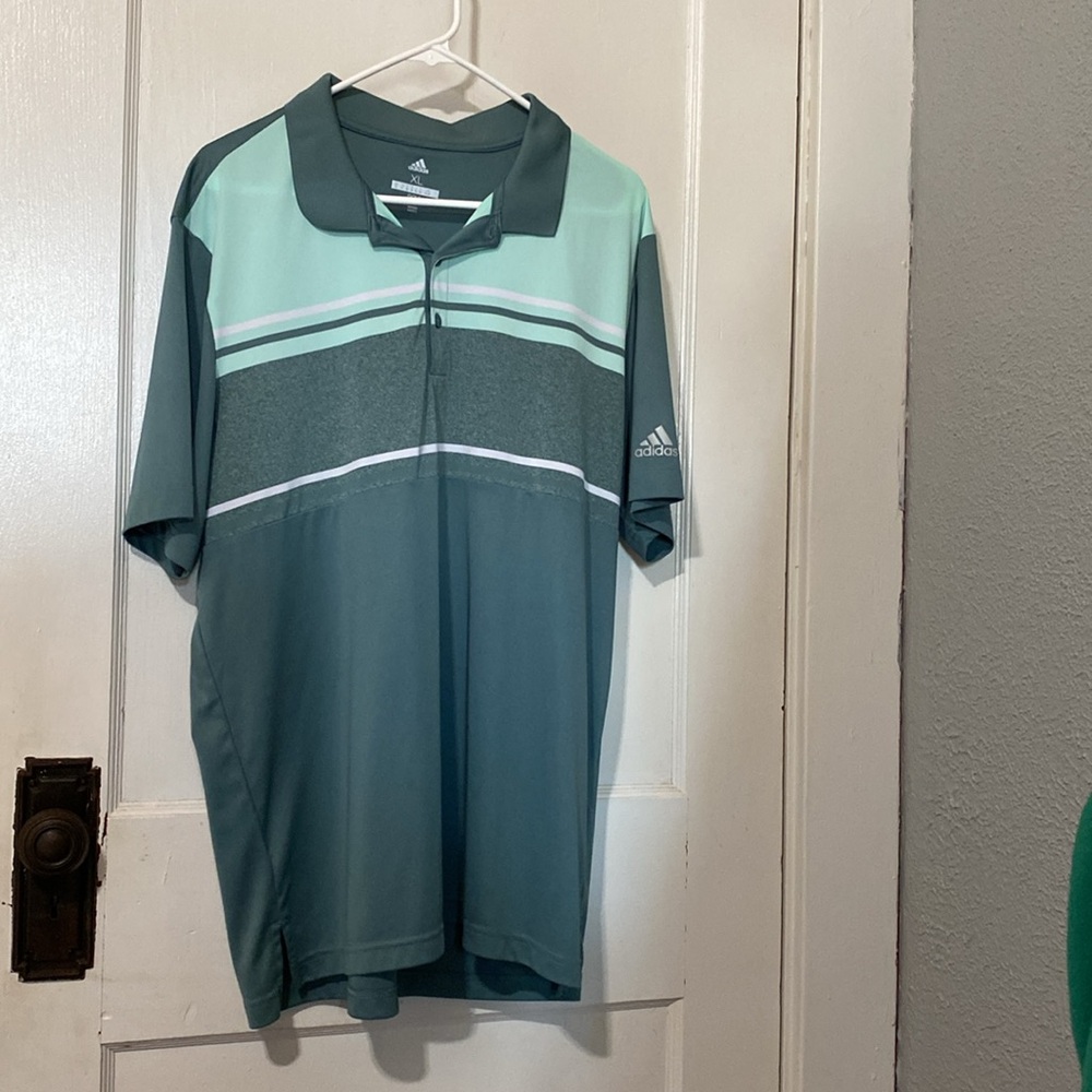 adidas Teal and Mint Striped Polo Shirt